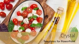  Presentation with cherry - Colorful presentation design enhanced with caprese-salad-with-mozzarella-cherry backdrop and a yellow colored foreground