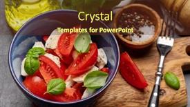  Presentation with mozzarella cheese - Slides featuring caprese-salad-with-ripe-tomatoes background and a tawny brown colored foreground