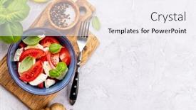  Presentation with mozzarella cheese - PPT theme featuring caprese-salad-with-ripe-tomatoes background and a sky blue colored foreground