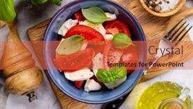  Presentation with mozzarella cheese - Presentation theme consisting of caprese-salad-with-ripe-tomatoes background and a red colored foreground