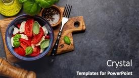  Presentation with mozzarella cheese - Slide deck consisting of caprese-salad-with-ripe-tomatoes background and a dark gray colored foreground