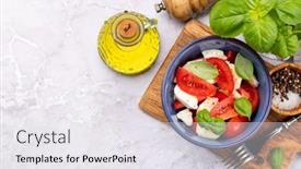  Presentation with mozzarella cheese - PPT theme featuring caprese-salad-with-ripe-tomatoes background and a white colored foreground