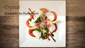  Presentation with salad - Beautiful PPT layouts featuring caprese-salad-with-ruccola backdrop and a coral colored foreground
