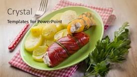  Presentation with capsicum - Audience pleasing slide set consisting of capsicum-stuffed-with-ricotta backdrop and a coral colored foreground