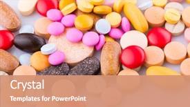  Presentation with tablets - Amazing PPT theme having capsule heap mix therapy drugs backdrop and a coral colored foreground