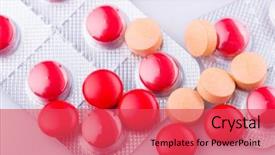  Presentation with colorful of antibiotics capsule pills - Colorful PPT theme enhanced with capsule heap mix therapy drugs backdrop and a red colored foreground
