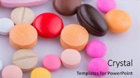  Presentation with tablets - Beautiful slides featuring capsule heap mix therapy drugs backdrop and a coral colored foreground
