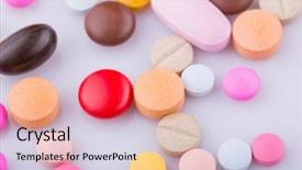  Presentation with tablets - Slide set having capsule heap mix therapy drugs background and a coral colored foreground