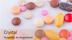  Presentation with tablet capsule - Theme consisting of capsule heap mix therapy drugs background and a coral colored foreground