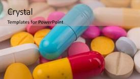  Presentation with tablets - Amazing PPT theme having capsule heap mix therapy drugs backdrop and a coral colored foreground