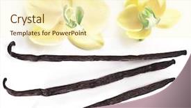  Presentation with dried vanilla pods and flowers - Amazing PPT theme having capsule packaging designs - dried vanilla fruits and orchid backdrop and a cream colored foreground
