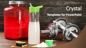  Presentation with protein shake - Slide set consisting of capsule powders - composition with protein powder shake background and a tawny brown colored foreground