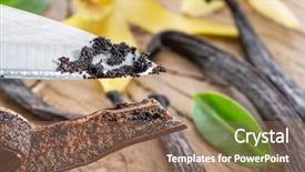  Presentation with vanilla - Slide set with capsules leaf - dried vanilla fruits and vanilla background and a  colored foreground