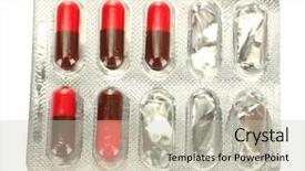  Presentation with capsules - Cool new presentation theme with capsules packed in blisters isolated on white backdrop and a soft green colored foreground