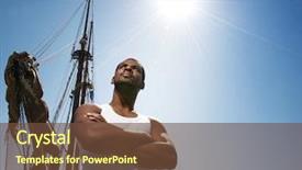  Presentation with american indian culture - PPT theme featuring ship captain - handsome afro-american man against boat's background and a tawny brown colored foreground