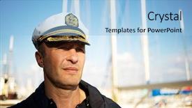  Presentation with aged - Colorful PPT theme enhanced with captain - middle-aged sailor backdrop and a light blue colored foreground