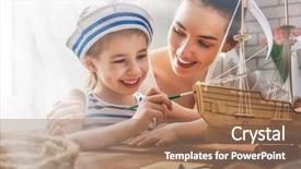  Presentation with girl model - PPT layouts consisting of captain - mother and her child girl background and a coral colored foreground