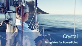  Presentation with sailing - Colorful PPT theme enhanced with captain - sailing man reading tablet computer backdrop and a ocean colored foreground
