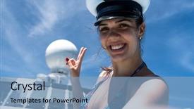  Presentation with inspection in ship - Slides enhanced with captain - woman taking a selfie background and a light blue colored foreground