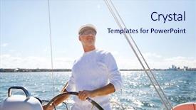  Presentation with boat tourism - Audience pleasing PPT layouts consisting of captain hat on steering wheel backdrop and a sky blue colored foreground