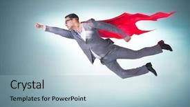  Presentation with superhero - Theme with captain leadership - businessman in superhero concept background and a light blue colored foreground