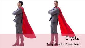  Presentation with super hero - Slide deck with captain leadership - super hero businessman isolated background and a coral colored foreground