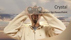  Presentation with marine - Slide set featuring captain looks through a binoculars background and a coral colored foreground