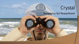  Presentation with marine - Presentation design featuring captain looks through a binoculars background and a light blue colored foreground