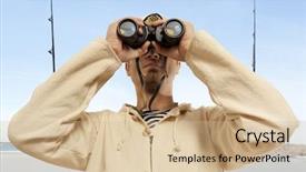  Presentation with marine - Cool new PPT theme with captain looks through a binoculars backdrop and a soft green colored foreground