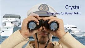  Presentation with marine - PPT theme consisting of captain looks through a binoculars background and a sky blue colored foreground