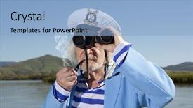  Presentation with marine - PPT layouts enhanced with captain looks through a binoculars background and a light blue colored foreground