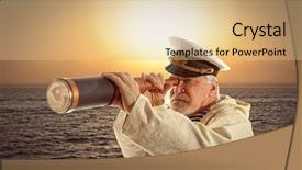  Presentation with telescope - PPT theme featuring captain looks through a telescope background and a coral colored foreground