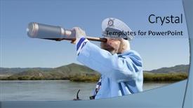  Presentation with telescope - Cool new presentation theme with captain looks through a telescope backdrop and a light blue colored foreground