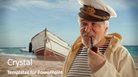  Presentation with marina - Audience pleasing slide deck consisting of captain sailor man in marina backdrop and a coral colored foreground