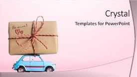  Presentation with pink blue - PPT theme enhanced with captioning - blue retro toy car delivering background and a white colored foreground