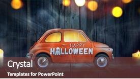  Presentation with happy halloween card - Presentation enhanced with captioning - happy halloween car against night background and a  colored foreground