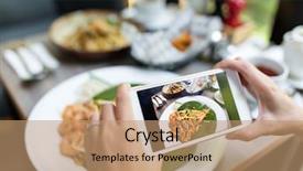  Presentation with food - Audience pleasing theme consisting of screen capture - woman taking photo on food backdrop and a coral colored foreground