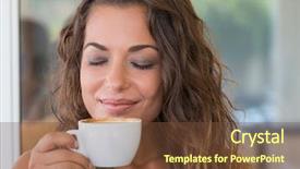  Presentation with smell - PPT theme consisting of capuccino - close up of a woman background and a tawny brown colored foreground