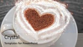  Presentation with clouds in heart shape - Audience pleasing presentation theme consisting of capuccino - coffee cup with milk backdrop and a soft green colored foreground