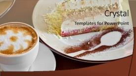  Presentation with cup cake - Slide deck consisting of capuccino - tasty cake at plate closeup background and a mint green colored foreground