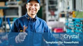  Presentation with garage car - Slide deck featuring car - auto mechanic smiling in his background and a ocean colored foreground