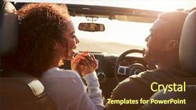  Presentation with look - Colorful PPT theme enhanced with car - couple driving look at each backdrop and a tawny brown colored foreground