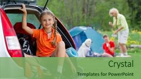  Presentation with summer camp - Amazing slides having camping car - family adventure summer holiday backdrop and a seafoam green colored foreground