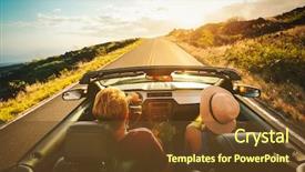  Presentation with driving road - Cool new presentation design with car - happy young couple driving along backdrop and a tawny brown colored foreground