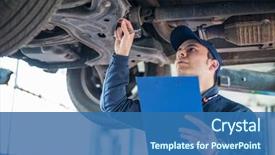 Presentation with garage car - Amazing slides having car - portrait of a mechanic backdrop and a ocean colored foreground