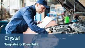  Presentation with garage car - Amazing theme having car - portrait of a mechanic backdrop and a ocean colored foreground