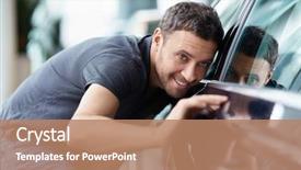  Presentation with machine - PPT theme having car - young man at the machine background and a coral colored foreground