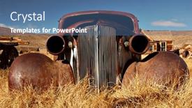  Presentation with 1930s - PPT theme with car-abandoned-in-the-1930 background and a ocean colored foreground