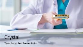  Presentation with blonde holds a magnifying glass - Presentation design featuring car acce - doctor hand with magnifying glass background and a light blue colored foreground