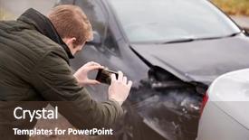  Presentation with car accident - Beautiful presentation featuring car accident on mobile phone backdrop and a tawny brown colored foreground